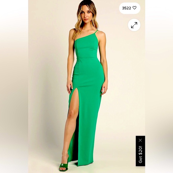 Lulus Keeper of My Heart Spaghetti Strap One Shoulder Green Maxi Dress Size L - Picture 1 of 9